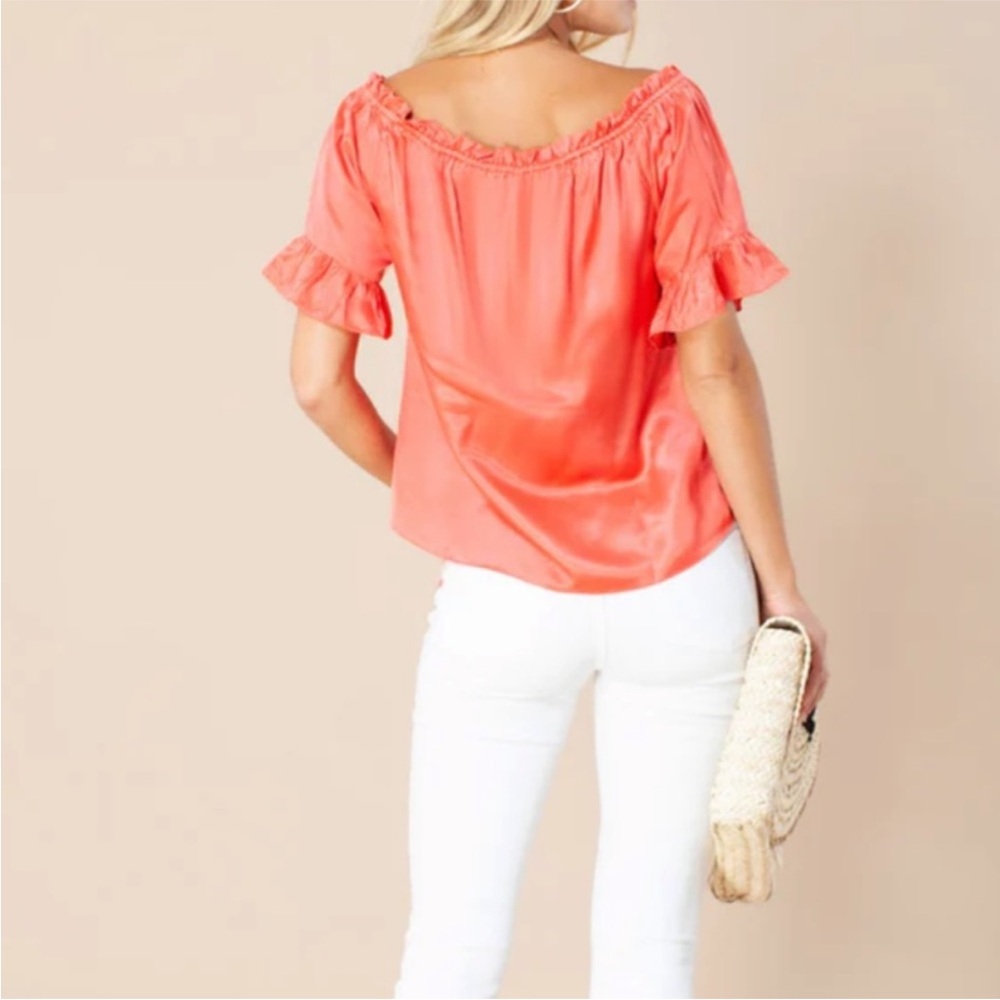 Hale Bob Orange Off Shoulder Bell Sleeve Top Drawstring Tassels 100% Cotton - Picture 7 of 7